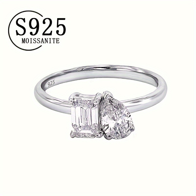 

925 Sterling Silver 2 Carat Moissanite Double Stone Decor Ring, With Gift Box