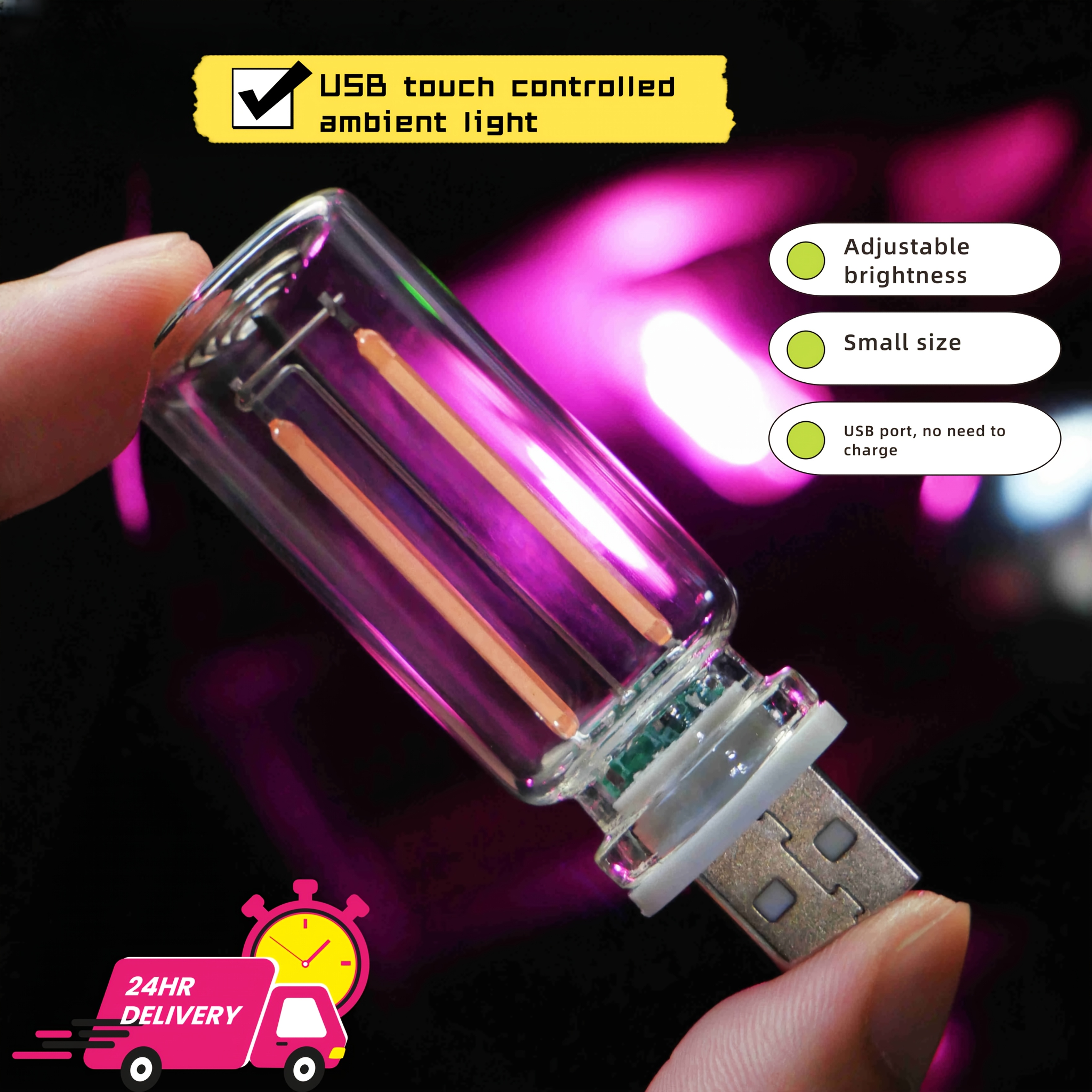 

Touch Led Light-usb Powered, Car And Bedroom Night Light, Suitable For Parties, Diy Projects And Gifts, For Christmas, For Thanksgiving, Without Battery