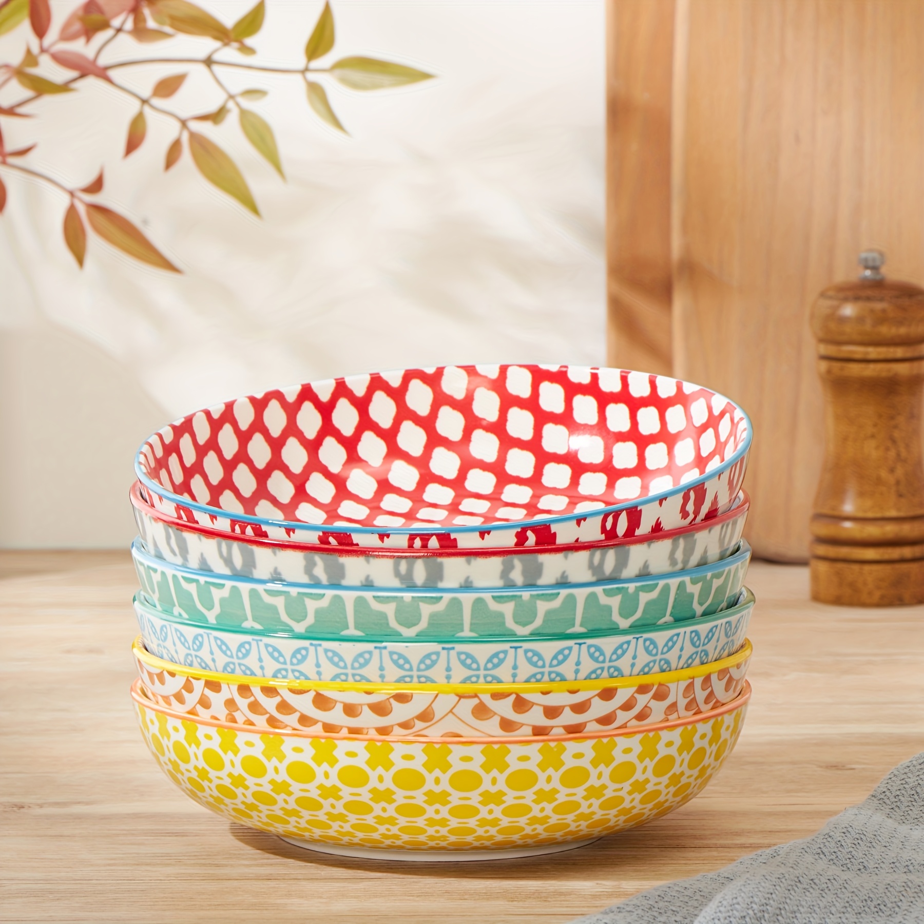 6pcs Dinnerware Set, Ceramic Tableware Set, 6 Each Of 8.2 Inch , Colorful