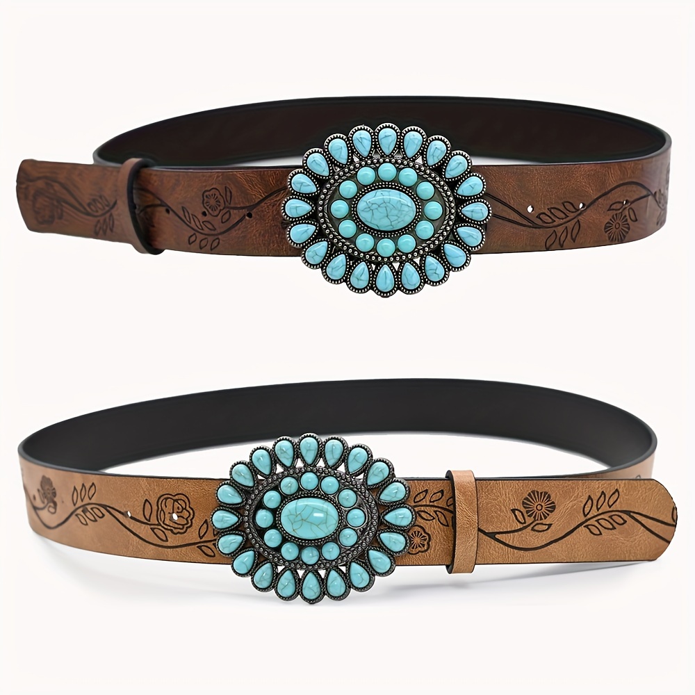 width 3 8cm bohemian oval turquoise belt vintage - Temu display picture 1