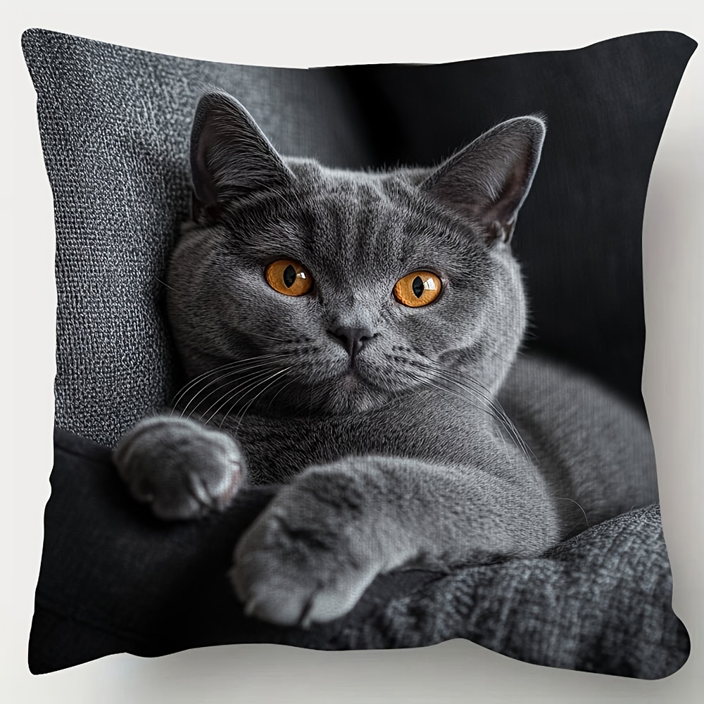 TEMU 1 pieza, de cojín de gato British Shorthair de 18x18 pulgadas (45x45 cm), impresión de un solo , cierre con cremallera, lavable en máquina,