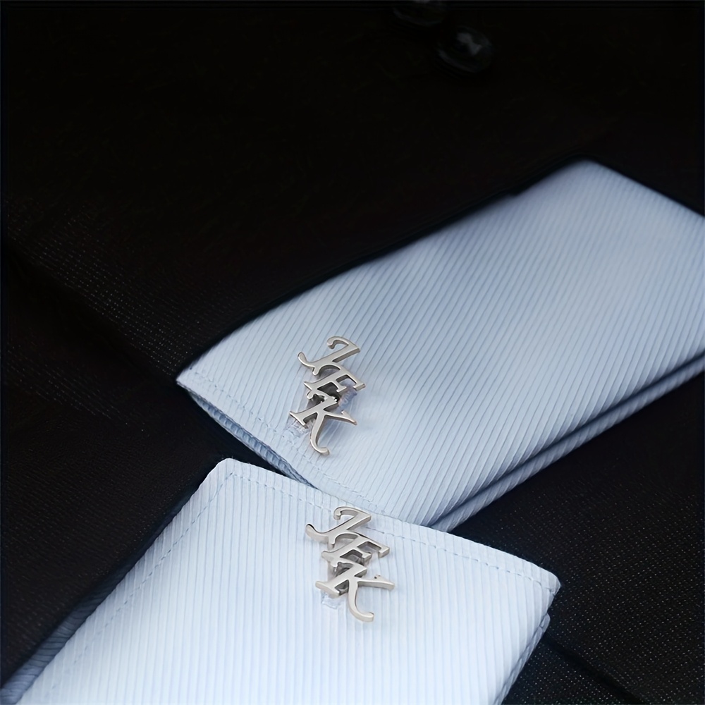 TEMU (Personnalisé) Personnalisez 1 Paire de Boutons de Manchette en Acier Inoxydable Tendance et Faciles à pour Homme avec 2 Lettres et en Bas, ,