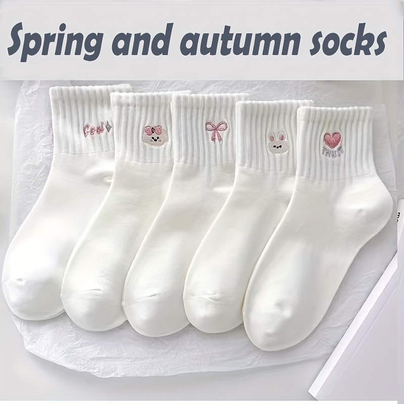 Image of 5-pair Girls' Spring/autumn Socks, Versatile Outdoor Sports Socks For Middle And Older Girls, Student Socks