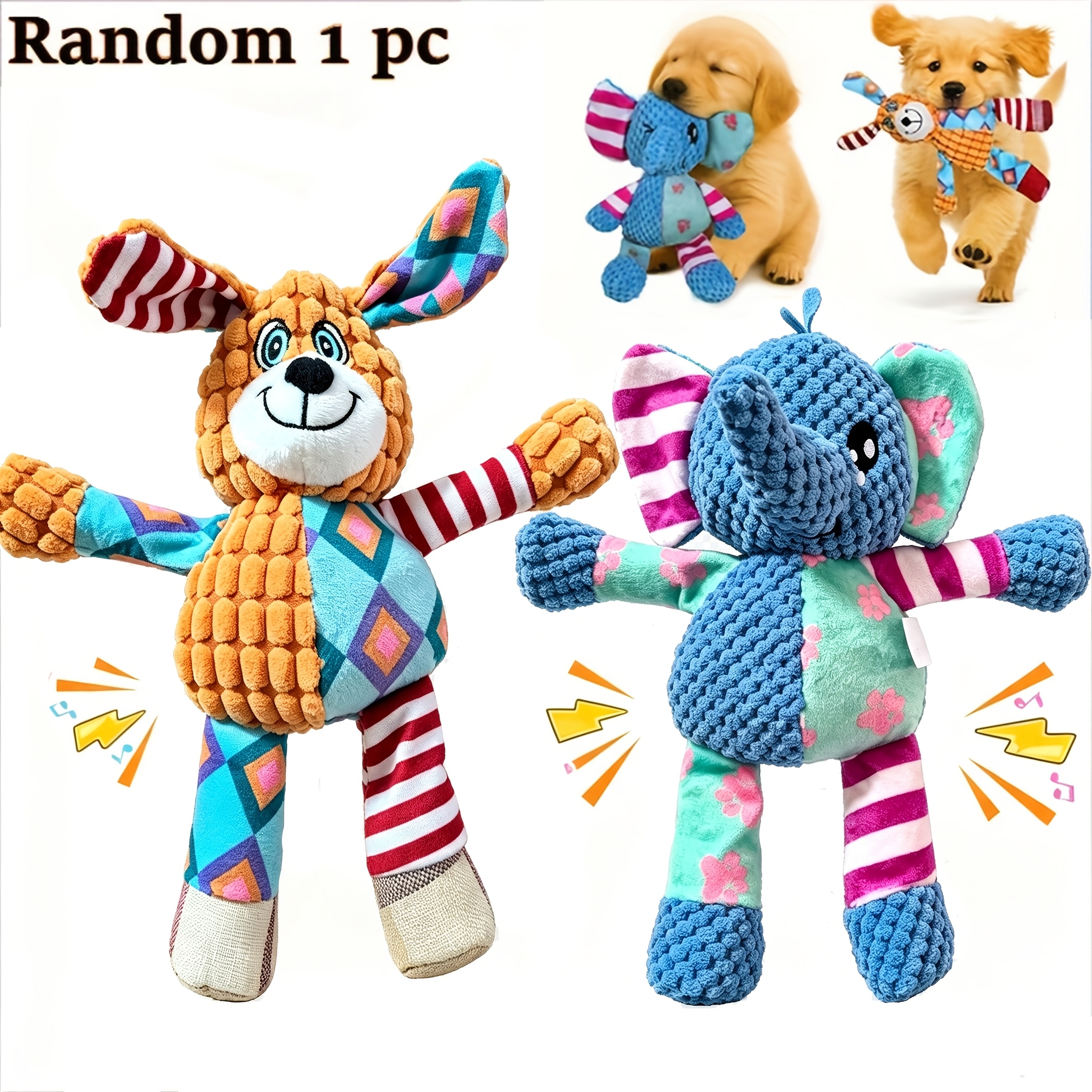 Chew-resistant Dog Or Elephant Plush Toy ( From 2 Styles) – & Crinkle Inside, Teeth-cleaning , Reinforced , Interactive Breeds, Eases Boredom & Anxiety