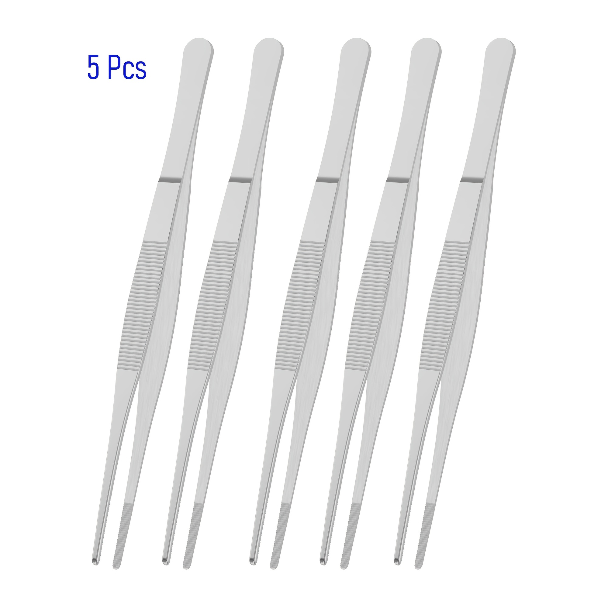 Image of 5pcs 7.1 Inch Stainless Steel Tweezers, With Straight Round Blunt Serrated Tip, 0.07 Inch Thickness Stainless Steel, Multipurpose Craft Repairing Tool
