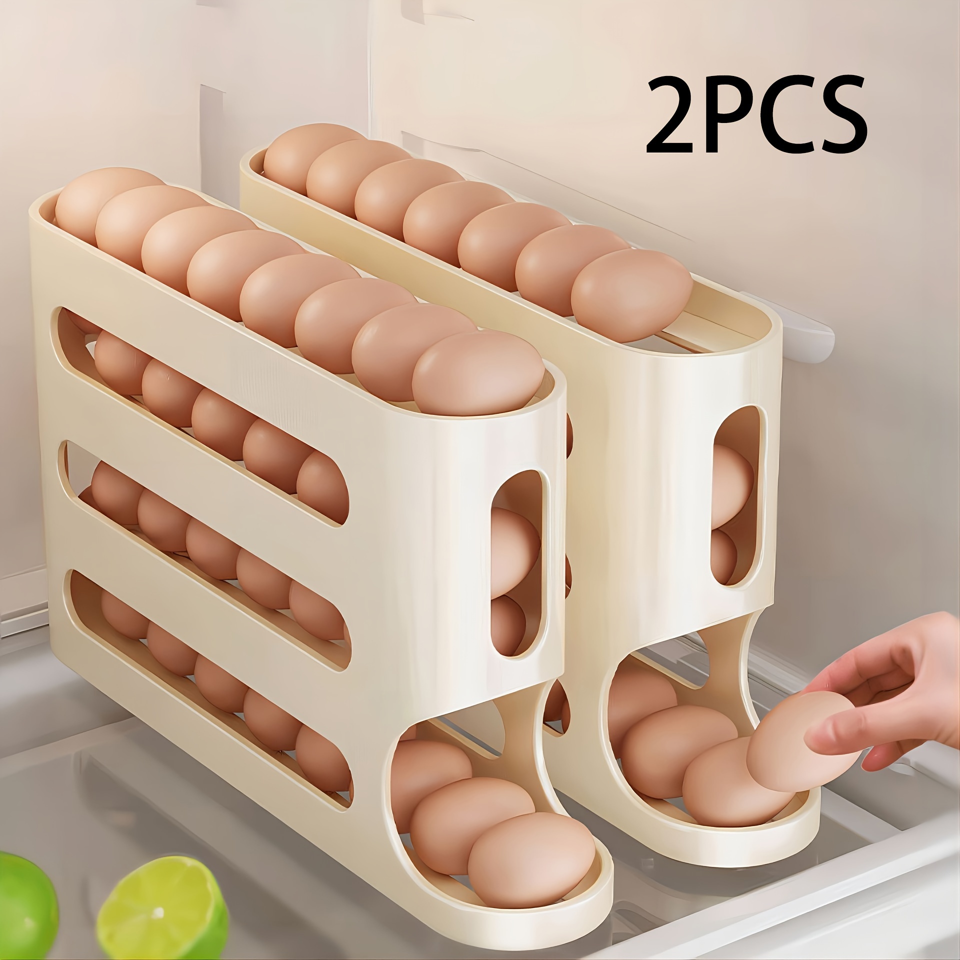 

4-tier Sliding Egg Holder, Large Capacity Automatic Egg Storage Box For Refrigerator , Plastic Material, No Battery Required, Egg Holder For Refrigerator