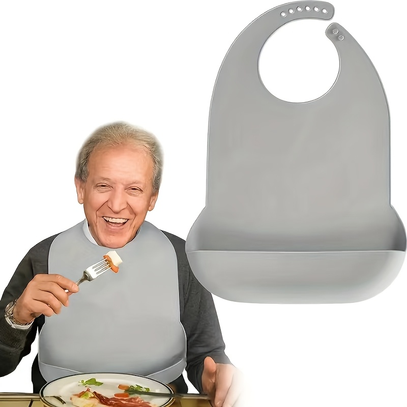 

1pc Extra Large Silicone Adult Bib - Waterproof, Easy-clean With Snap Closure, Comfortable 3d Fit For Elderly Dining Protection, Elderly Dining Aid|simple Design|snap Closure Bib