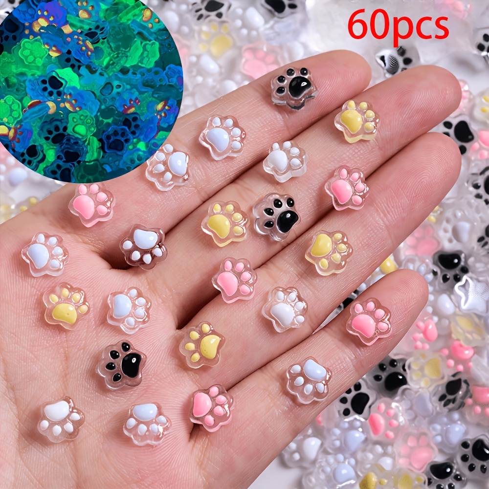 TEMU 60/120pcs 3d Luminous Nail Charms Cute Resin Cat Paws Y2k Nail Art Decorations Hair Clip Crafts Manicure Additions