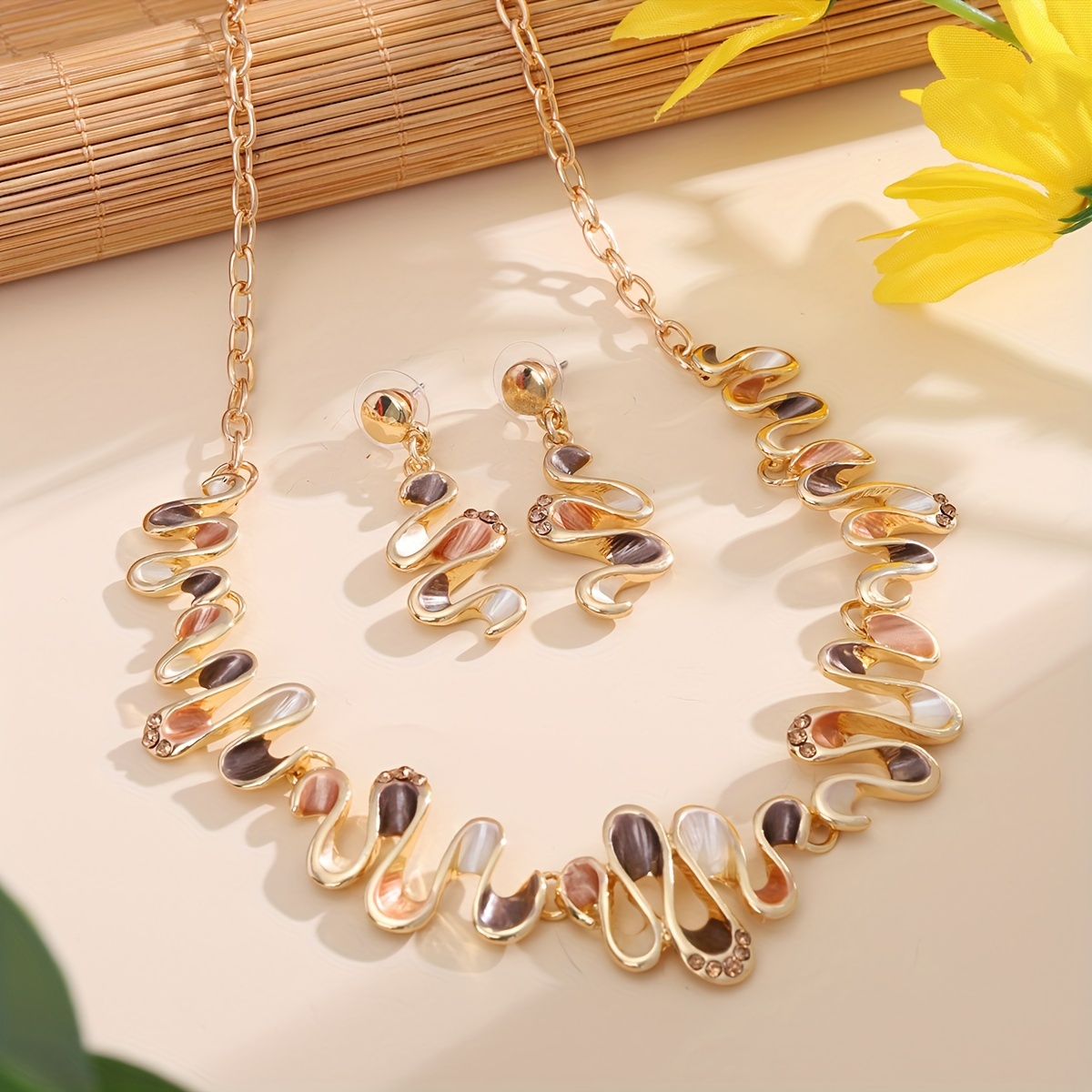 Zinc Alloy Serpentine Necklace Earrings Set