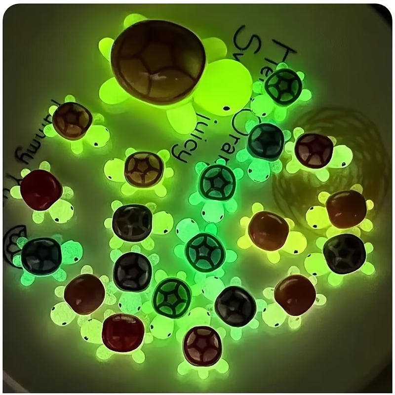 Kinodais 100Pcs Luminous Mini Turtle Figures – Glow In The Dark Resin Statues For Dollhouse & Party Decor, 10 Colors