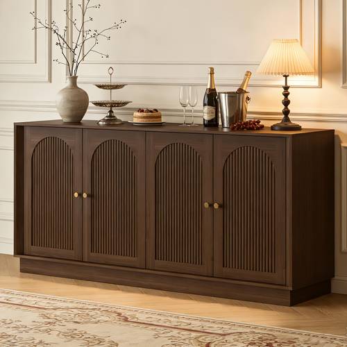 modern buffet cabinet with storage 63 fluted sideboard accent cabinet with adjustable shelves and arched doors modular coffee bar credenza for dining room room entryway