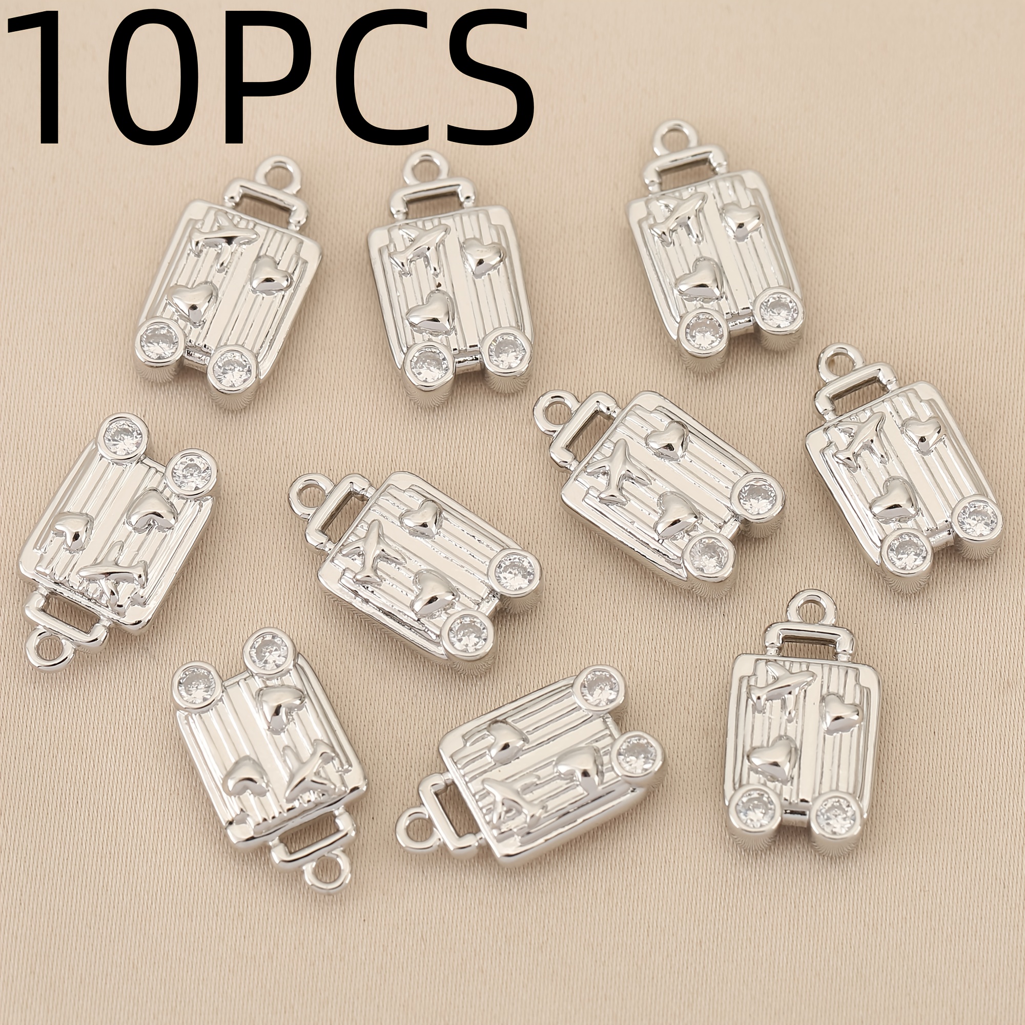 TEMU 10pcs, - Incrustée en Cuivre - Pendentif de Valise , Pendentif de Mode Homme et Femme, Convient pour Collier, Boucle d'Oreille, Pendentif de