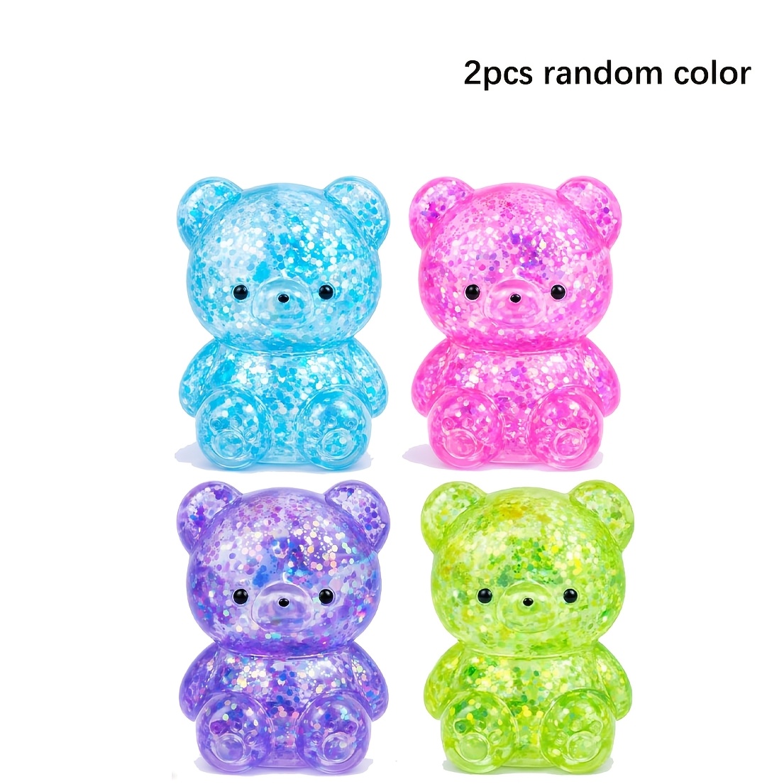 Image of 2pcs Bear Ball Toys, Mini Gummy Bear , Glitter Bear Stress Ball, Slow Rise Relax Fidget Toys, Pull Stretch Classroom Prize Toys For Kids, Desk Toy And Prize, Random Color