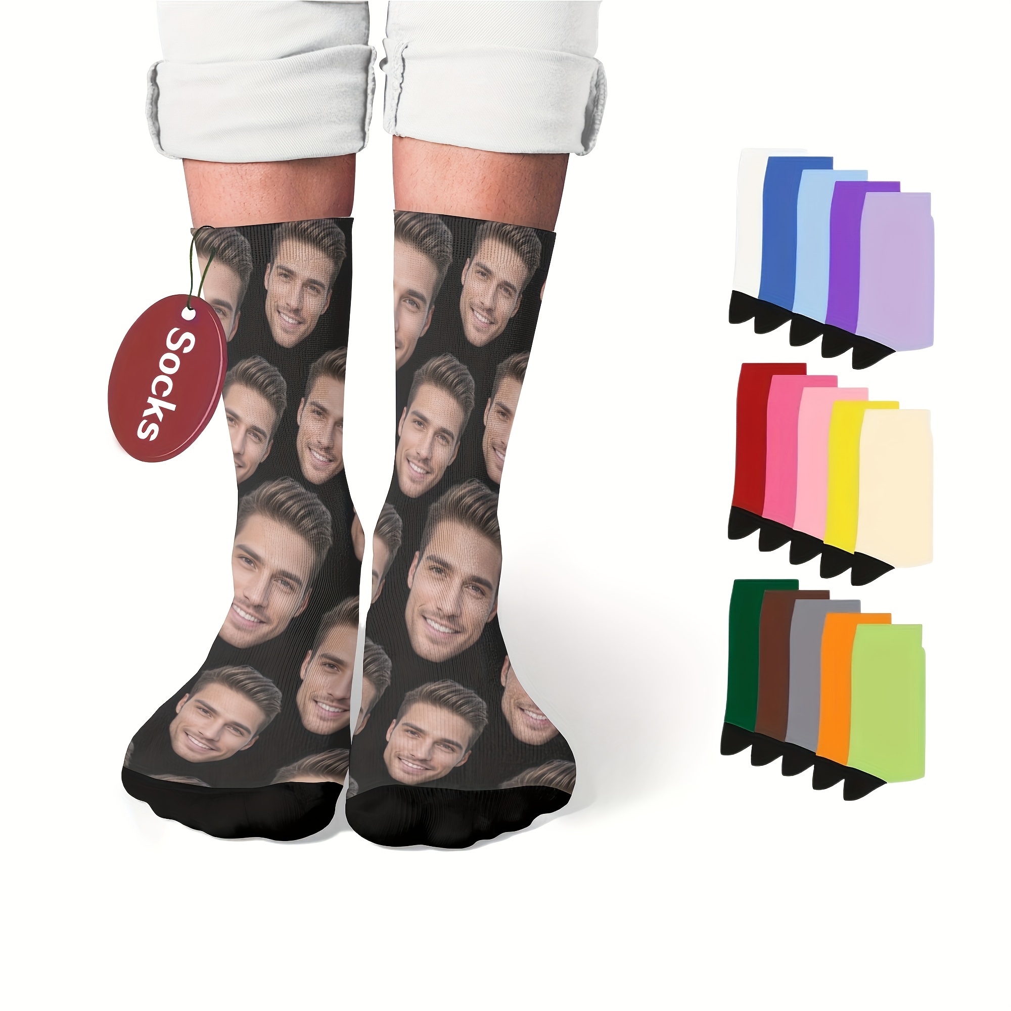 

Custom Face Socks, Personalized Funny Gift Crew Socks With Photo Customized, Faces Print, Novelty Trendy Party Present Socks For Men Women