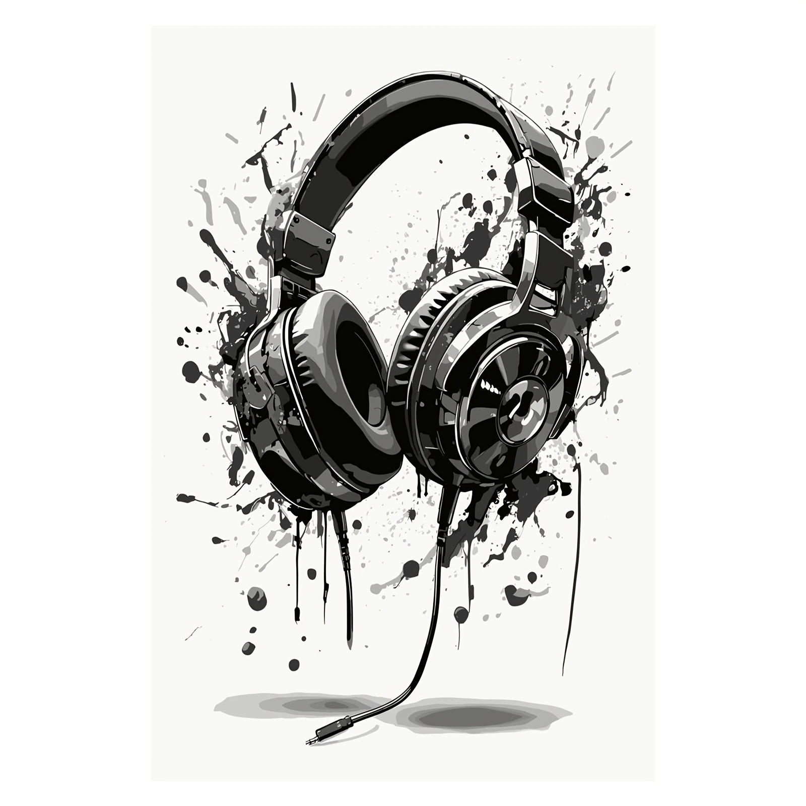 TEMU 1pc Frameless Headphones Poster, Canvas Wall Art - Black & White Graphic With , Ideal For Bars, Clubs, Cafes, Restaurants, Hotels, Homes,