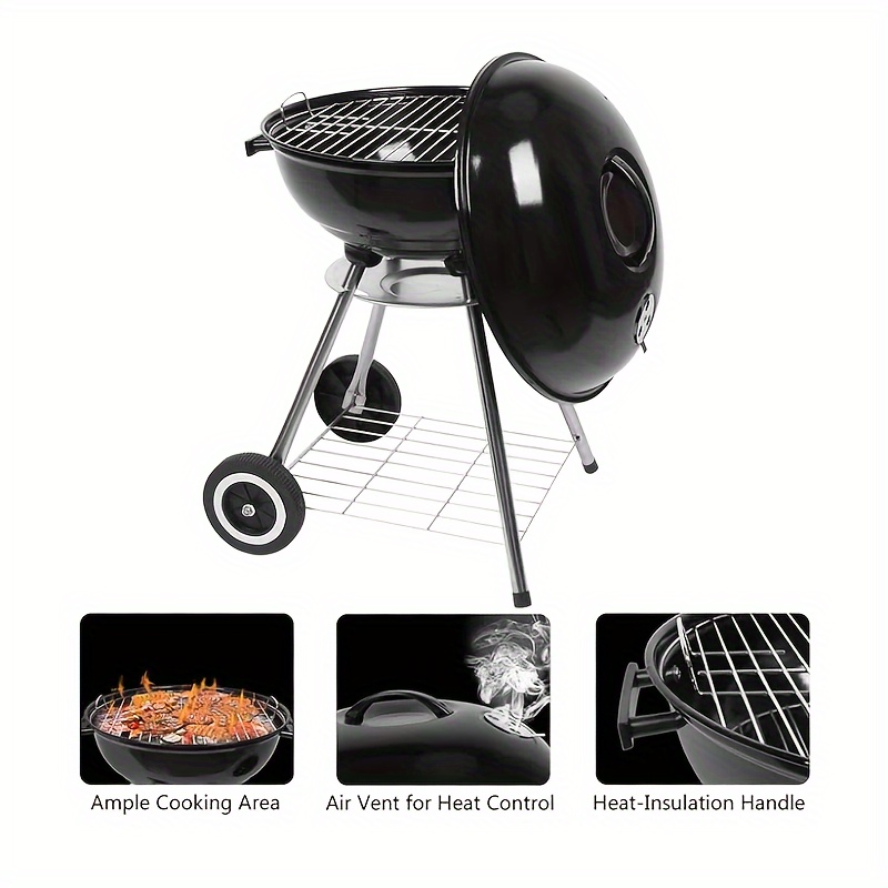 

17 Inch Portable Charcoal Grill With 4 Legs And Wheels For Outdoor Cooking Barbecue Camping Bbq Coal Kettle Grill - Heavy Duty Round With Thickened Grilling Bowl For Small Patio Backyard