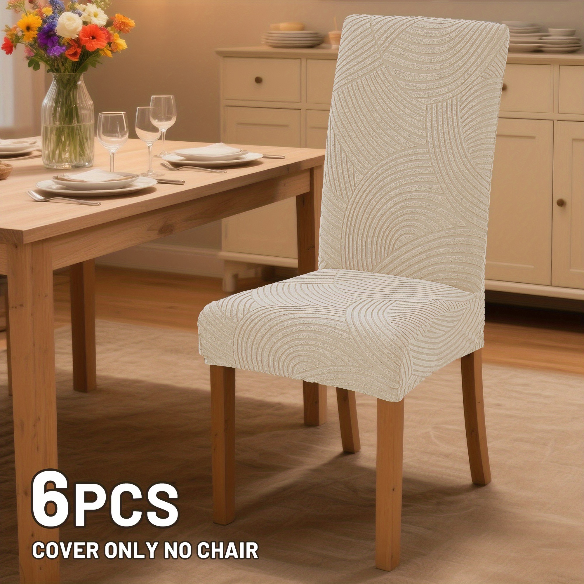 TEMU 4/6pcs Housses de chaise de salle à manger extensibles, motif géométrique en ligne, housses de chaise en tissu élastique doux, adaptées aux
