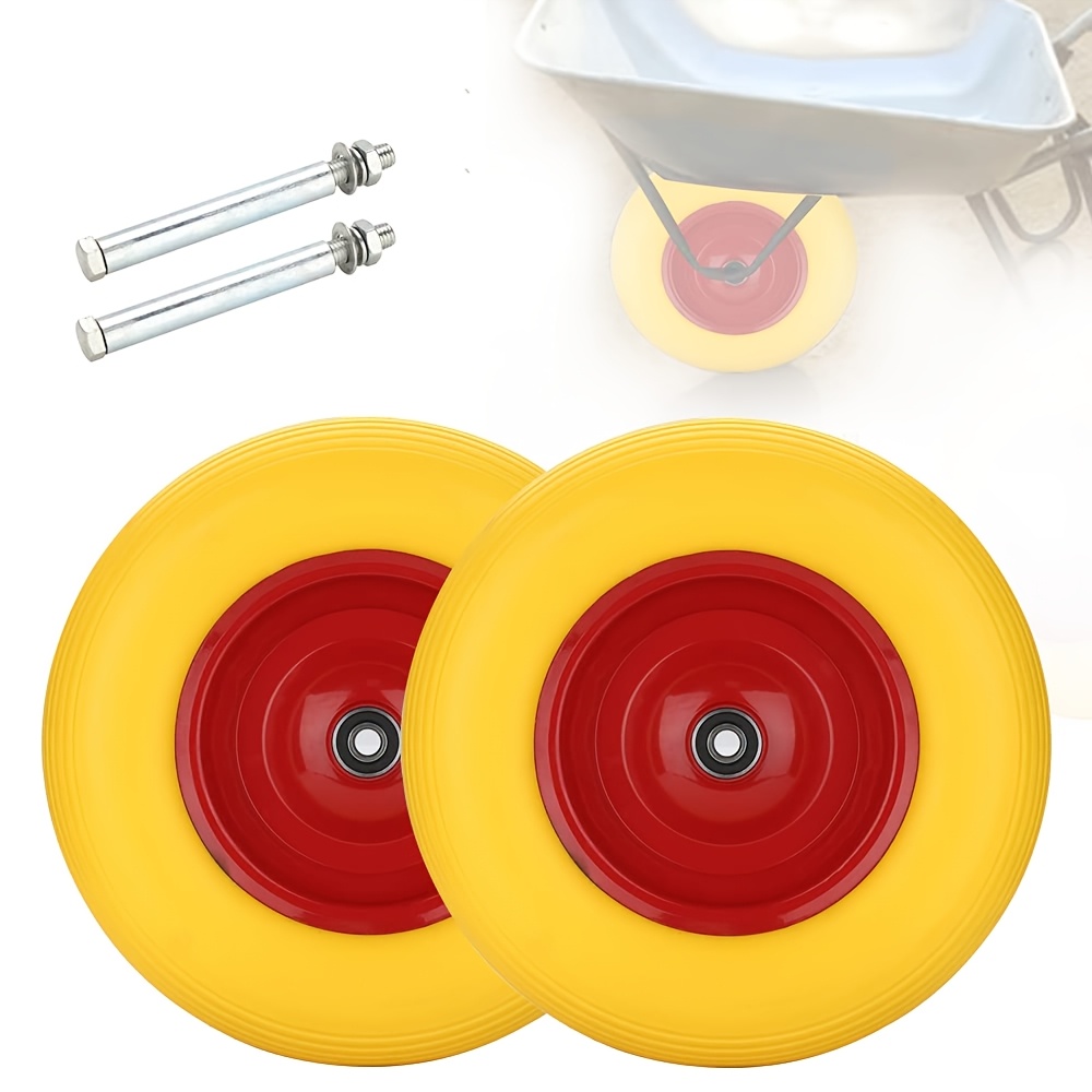 Image of Hand Truck Wheel With Axle, 4.80 4.00-8 Pu Foam Solid Wheel, Hand Truck Tire Wheel, Hand Truck Tire 390mm, 120kg Load Capacity Tire, 95mm Wide Hand Truck Wheel, Off-road Hand Truck Tire, Yellow