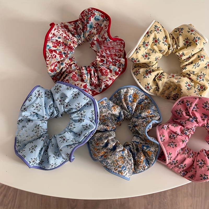 E-shop 5 Stück · Sanftes Blumenmuster Darmhaargummi Weiblich Stil Pferdeschwanz Haargummi Haarband Gummiband Koreanische Haarverzierungen