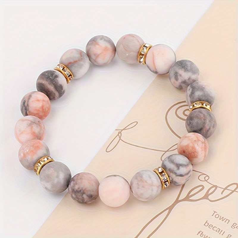

Natural Stone Beaded Bracelet For Women, Fashionable Stretch Bracelet, Simple Style Jewelry, Match Daily Outfits, Party Decor