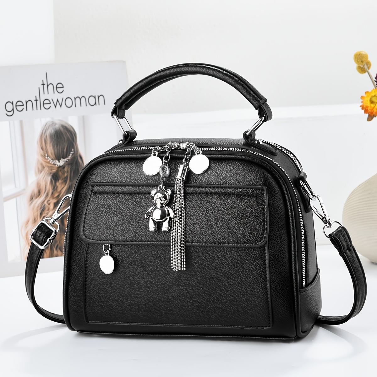 TEMU Gift Pendant High-end Fashion Lychee Texture Must-have Handbag Crossbody Small Square Bag, Gift For, Spring/summer New Style, 4-season Style,