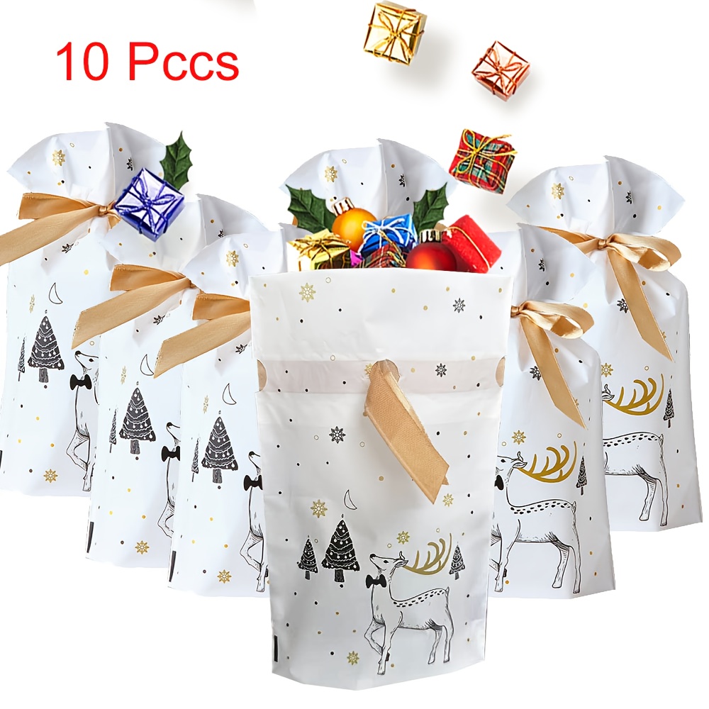 Merry Christmas Drawstring Gift Bags - Pack Of 10 | Festive Party Favor Pouches For Holiday Gifts ( , Family & Celebrations)