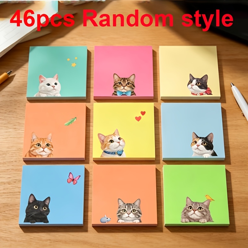 TEMU 46pcs/1 Livre de Notes Autocollantes Mignonnes de Chat, Aléatoires Multiples, Doux, Ultra Résistants, Design Esthétique Élevé, Double Usage pour