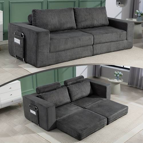 j c up convertible sofa bed pull out sleeper sofa 3 in 1 folding sofa bed boneless 3 seater couch bed cloud floor couch with deep seat chaise lounge for living room bedroom no