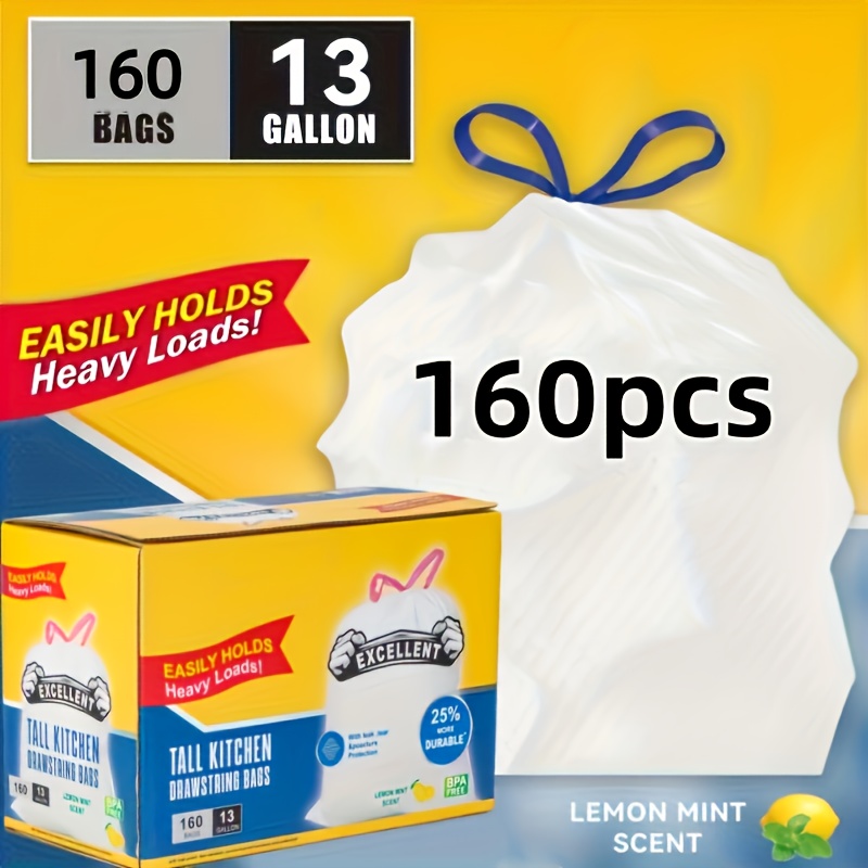 TEMU 13 Gallons, 2 Rolls, 160 Disposable Non-tear Garbage Bags, Puncture-proof Garbage Bags, Deodorization Technology, Kitchen Drawstring Garbage Bags, 160, , Drawstring More Durable