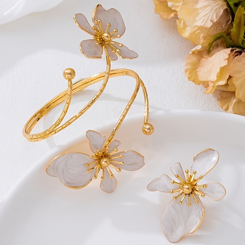 2pcs/fashionable Temperament Elegant Metal Oil High-end Light Luxury Bracelet Ring Jewelry Set