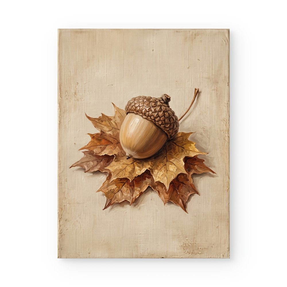 TEMU Affiche murale 2D plate, vintage, feuille d'érable et gland d'automne - Peinture à l'huile texturée adaptée à la décoration de ferme, impression