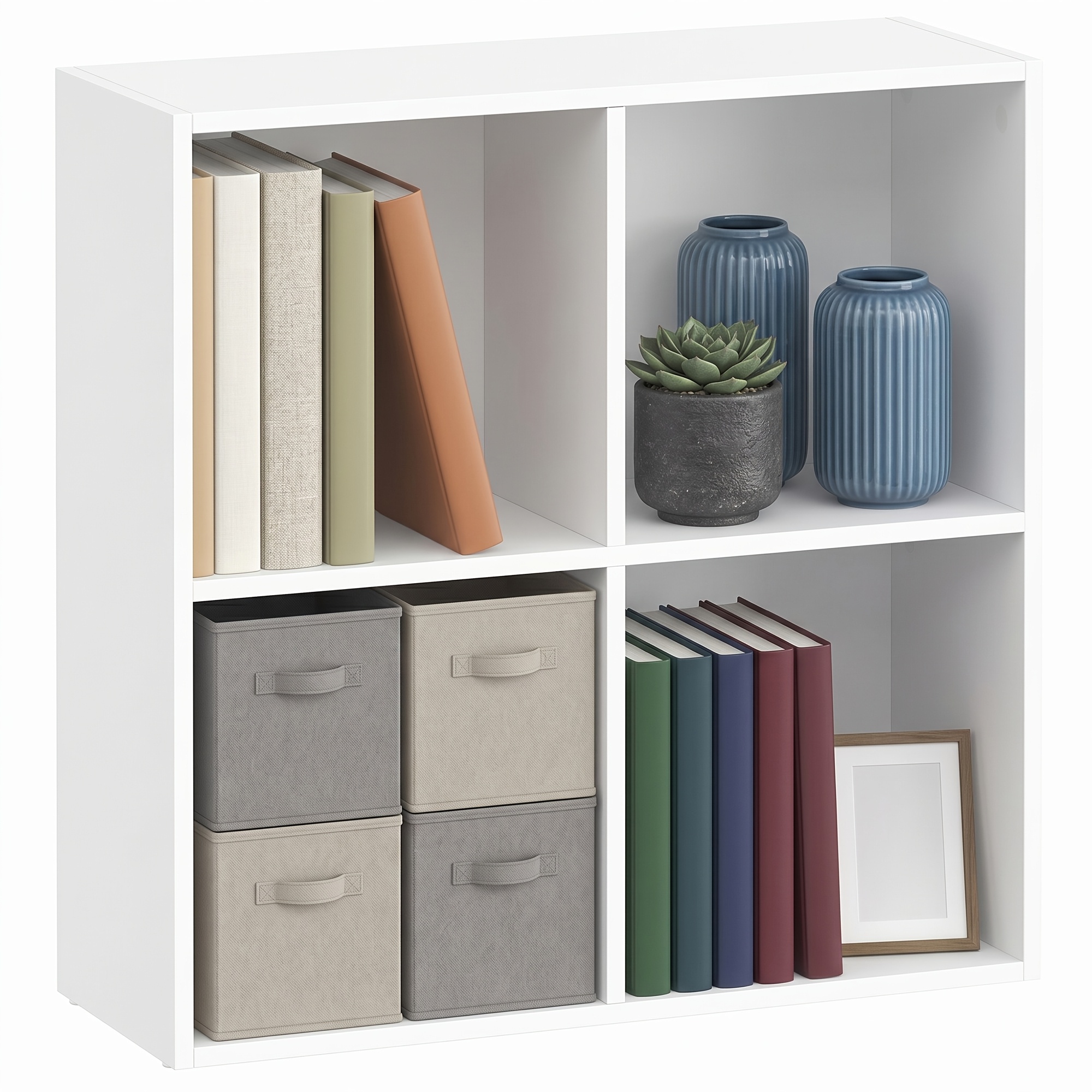 Modern 9-cube Bookshelf, Wooden Bookcase, Cube Storage Organizer, 65.6 X 24 .8cm, White, Living Room Display Shelf