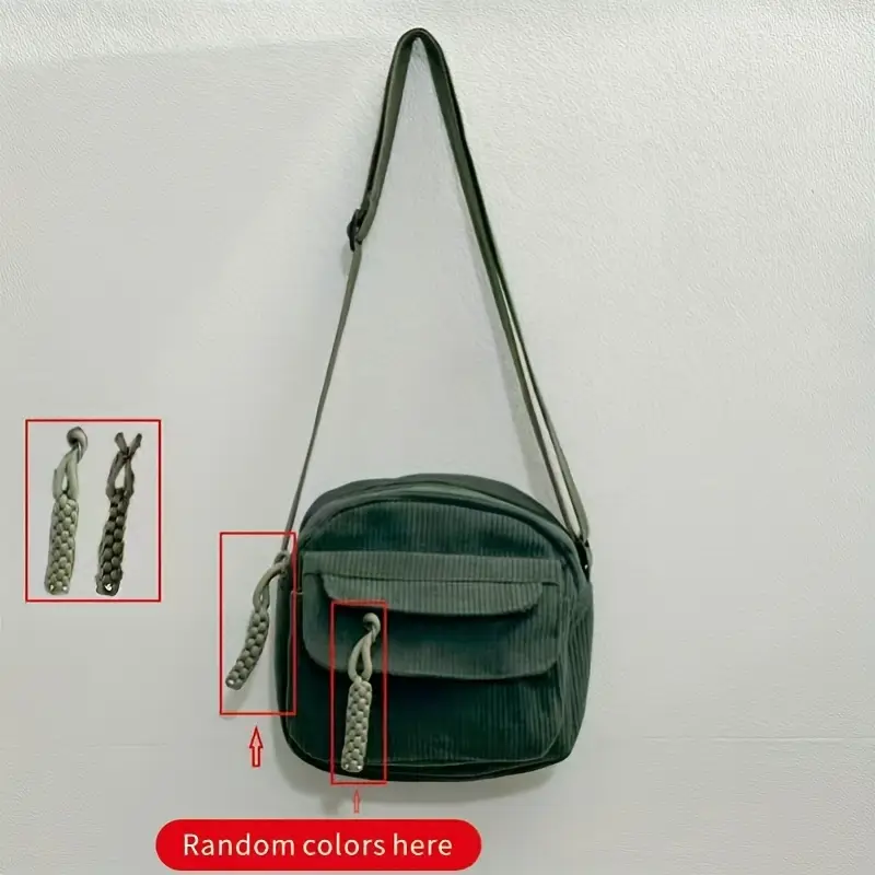 a42 an elegant womens versatile small square bag corduroy material in four colors versatile bag shoulder bag adjustable strap zipper closure suitable for school and work Product details 6