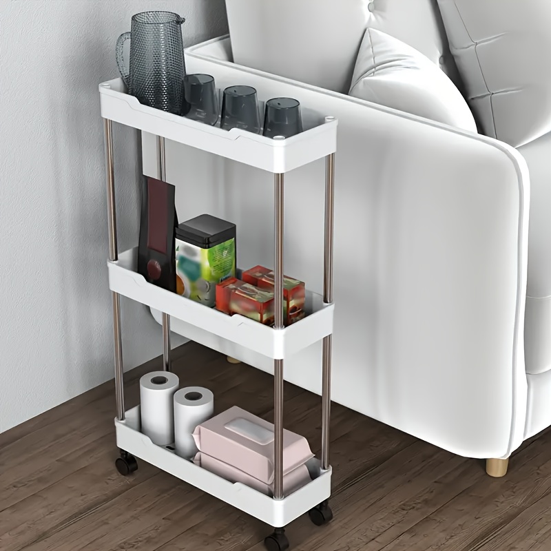 

Versatile Slim Storage Cart - Multi-tier, Wheeled Organizer For Bathroom, Kitchen & Living Room - No Assembly Required