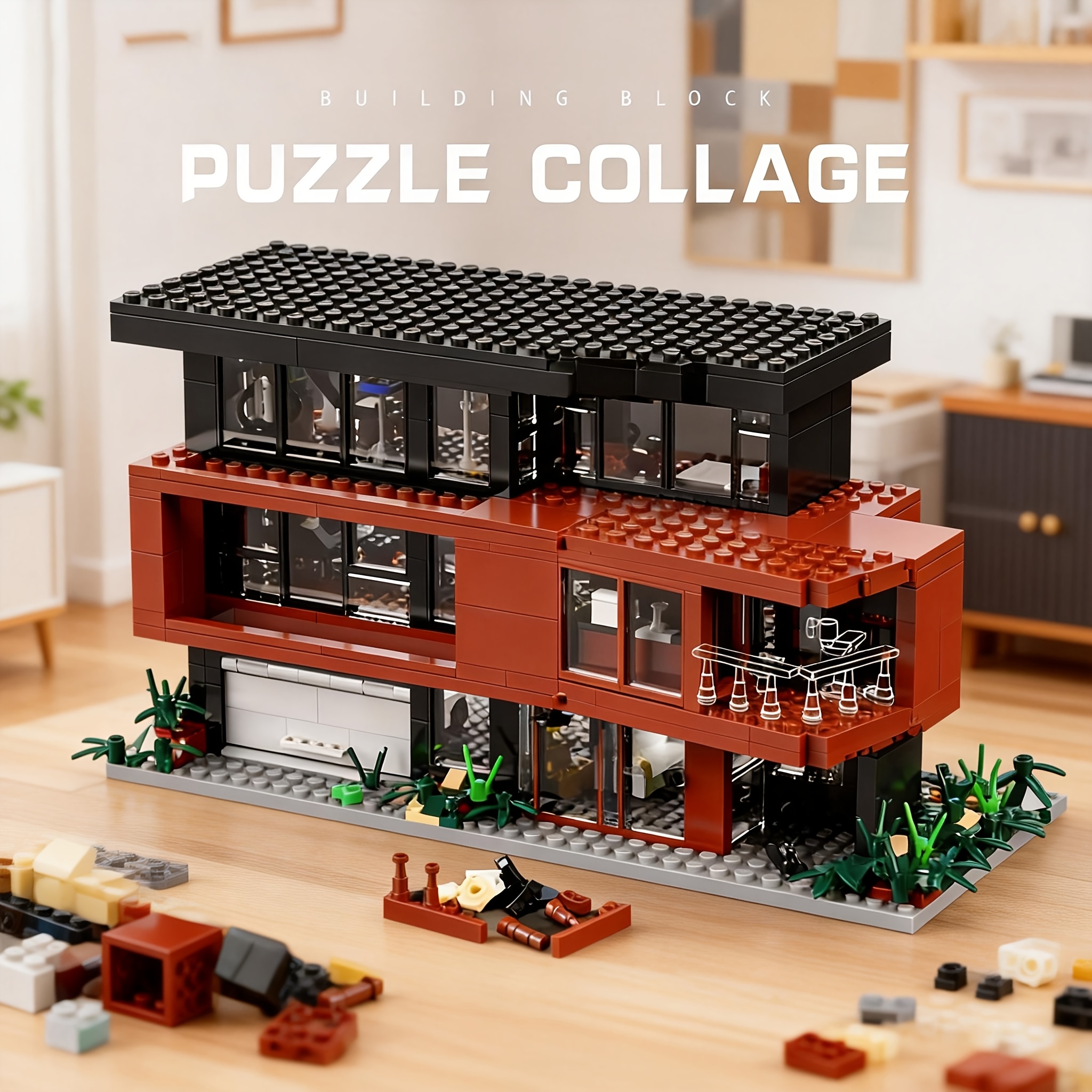 971pcs Creative Large- Building Block Model, Mixed , , Abs Material, Safe And Durable, New Year Home Decoration