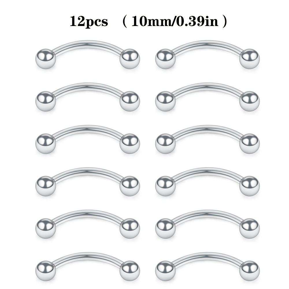 TEMU 36pcs Set With Storage Box / 12pcs Set 16g 316 Steel Curved Barbell For Eyebrows, Ear Cartilage, Earlobe, Lip Rings, Body Piercing Jewelry 8mm