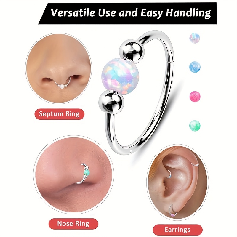 surgical stainless steel nose ring hoop synthetic opal Temu Canada