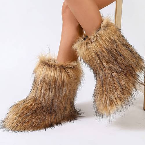 stylish womens round toe flat heel slip on outdoors winter warm boots