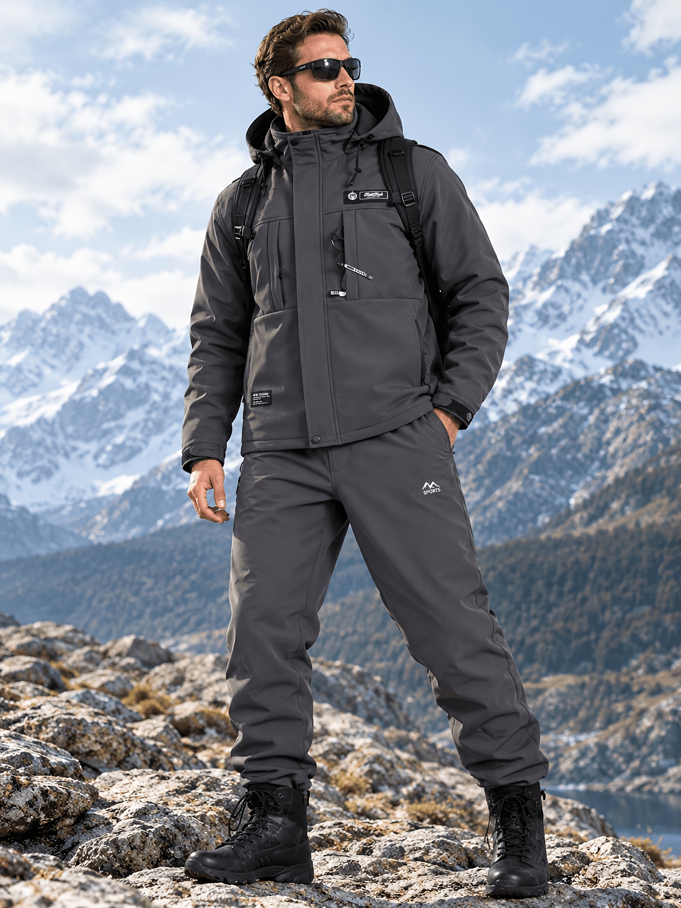 Men's Hooded Jacket & Thermal Pants Set for Cold Weather Activities