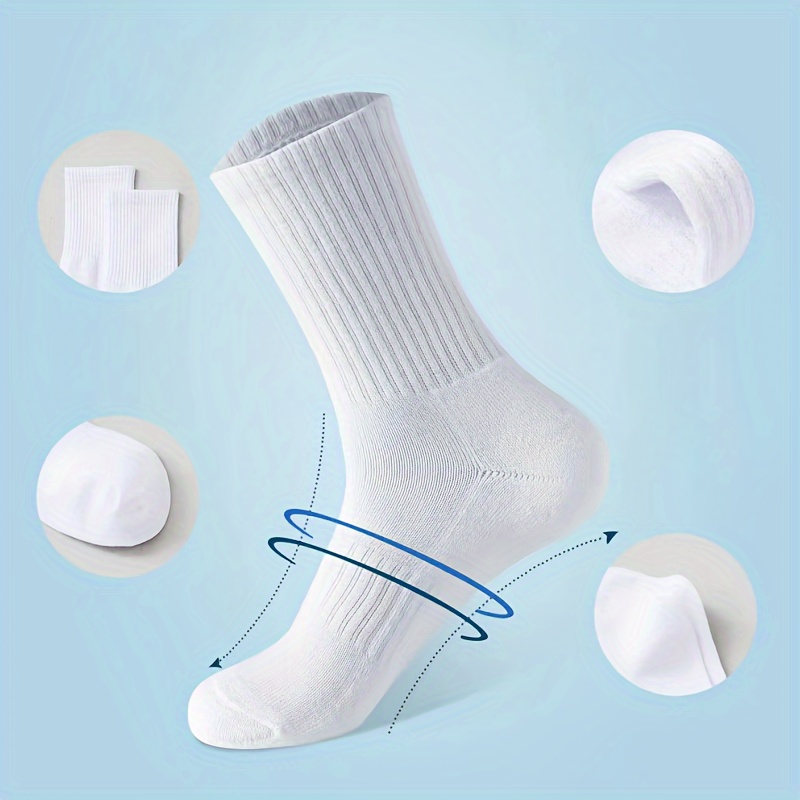 5 Pairs Of Men's Solid Color Anti Odor & Sweat Absorption Crew Socks, Comfy & Breathable, Elastic Sport Socks For Men's Daily And Outdoor Wearing