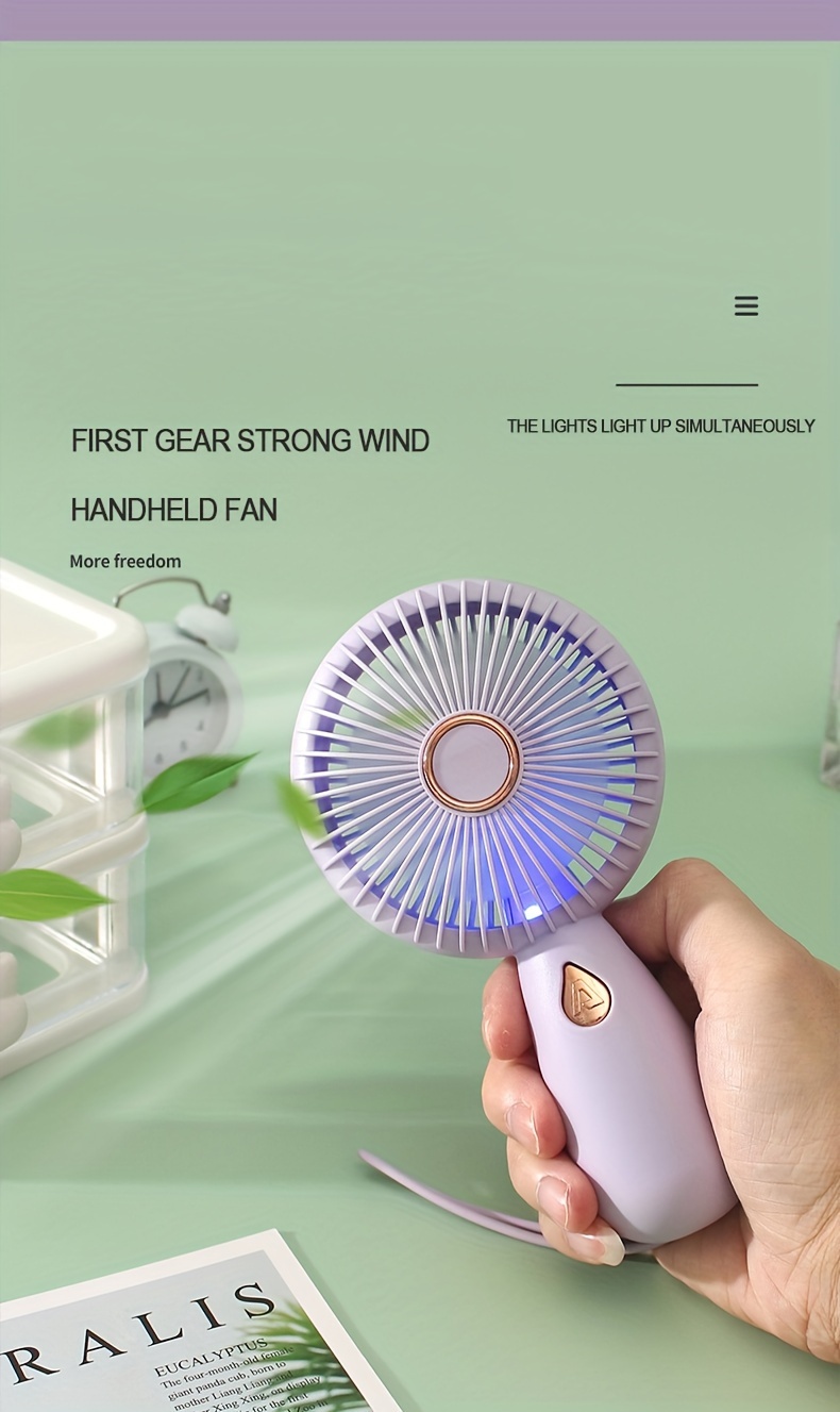 Portable Handheld Mini Fan With LED Lights, USB Rechargeable Quiet Desk Fan, Personal Cooling For Travel & Office Use details 3