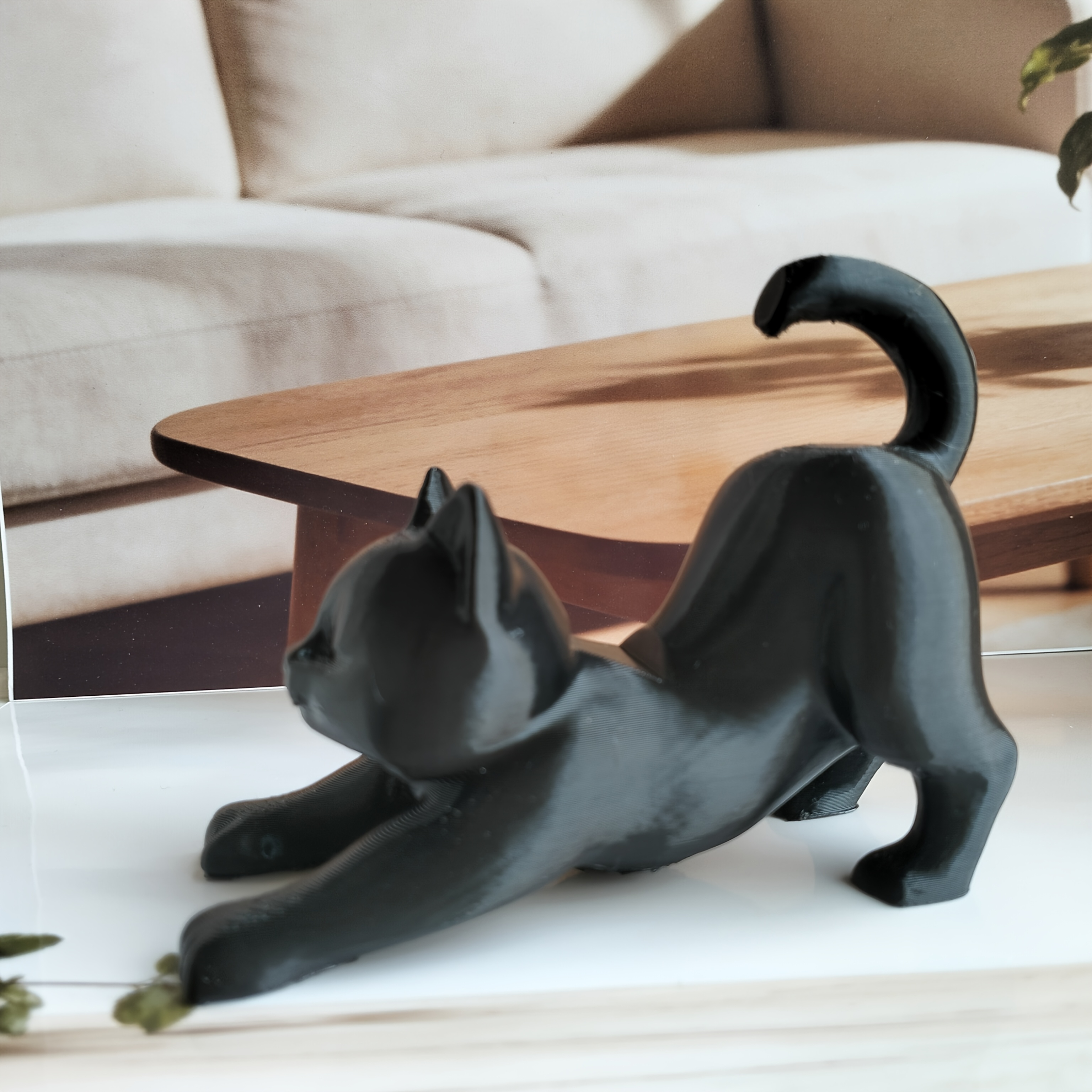 TEMU デスク用猫タンド、尻尾付きのかわいい子猫携帯ホルダー、愛らしい動物デスクトップスタンド、猫の頭が見えるなデザイン、猫好きへの最適なギフト