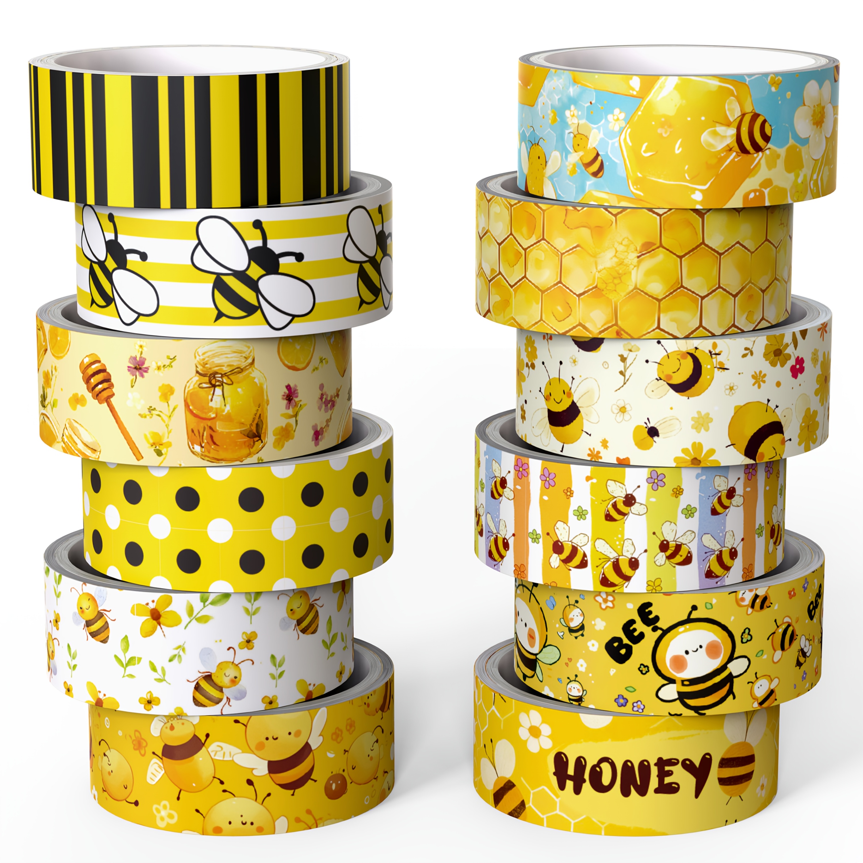 E-shop Bee Washi Tape Set, 12 Rollen Honig Gänseblümchen Deko Tape, Washi Tape für Notizen, Scrapbooking, Basteln, Geschenkverpackung