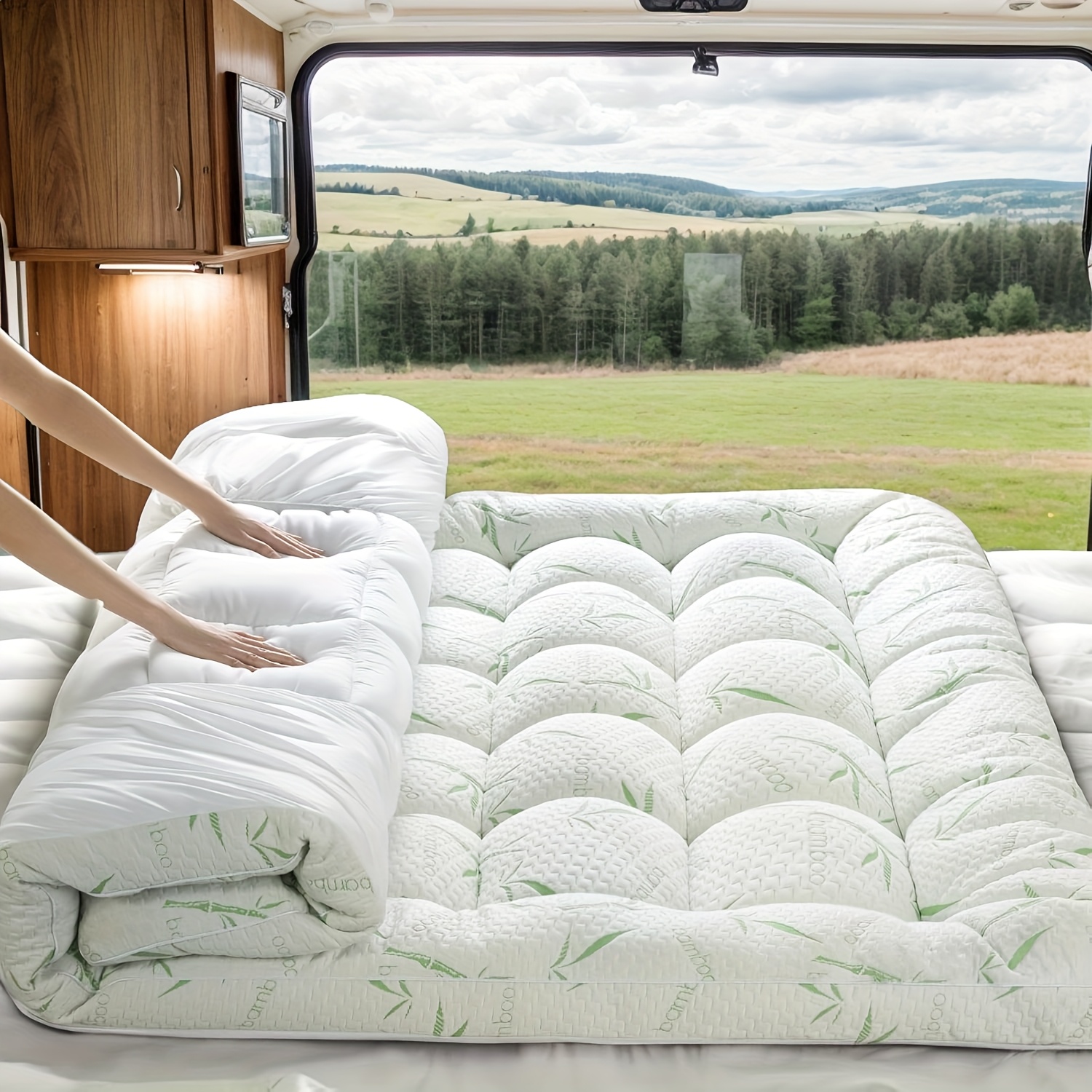 TEMU Cooling Suv Rv Car Mattress Topper, Viscose Made From Bamboo Extra Thick Cooling Mattress Pad 8-21" Deep Down Alternative Fill Mattress Protector Pillow Top Mattress Cover