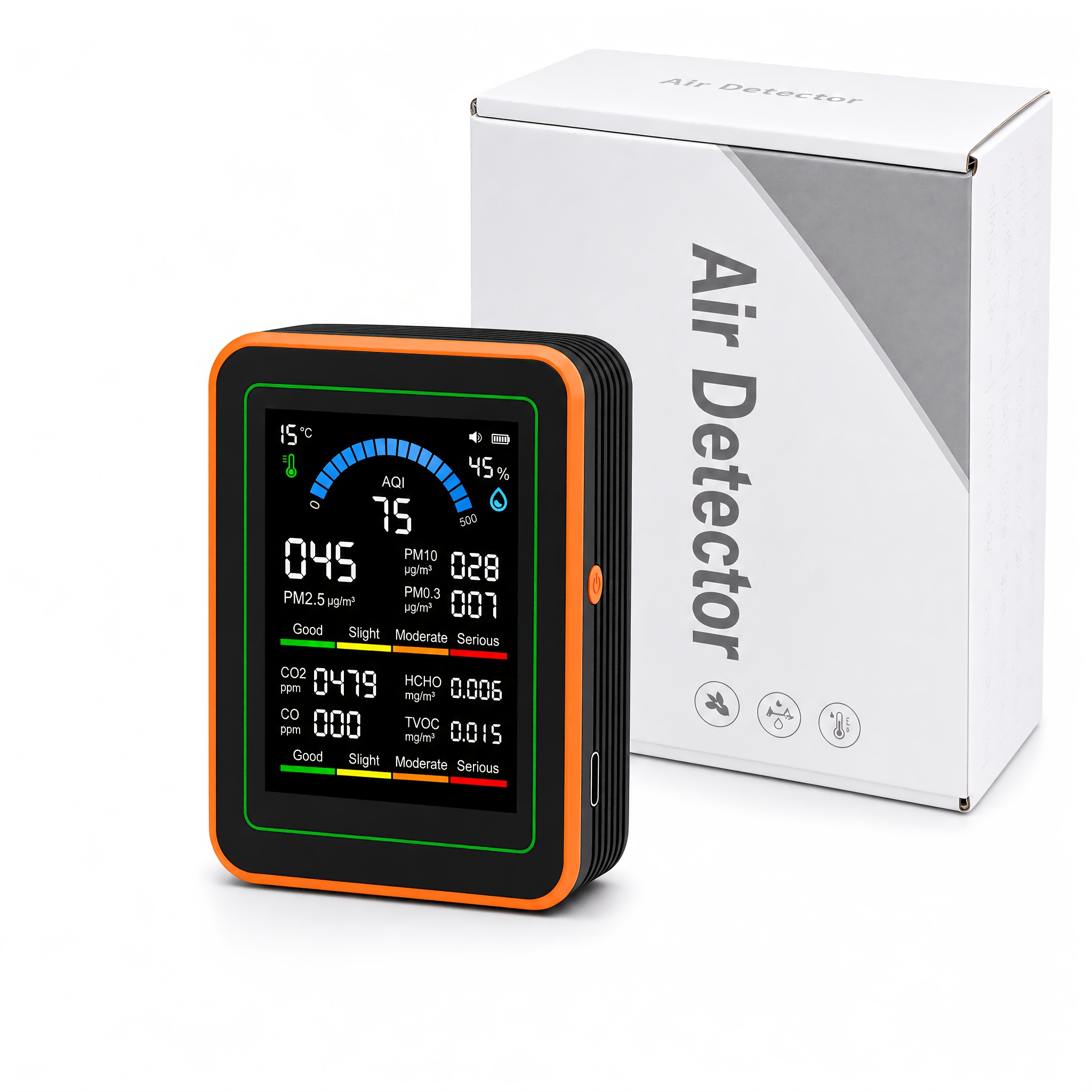TEMU YONLINX Monitor portatile 10-in-1 per la qualit� 'aria domestica | AQI, //PM0.3, CO2 (anidride ), CO (monossido di carbonio), TVOC, HCHO, e