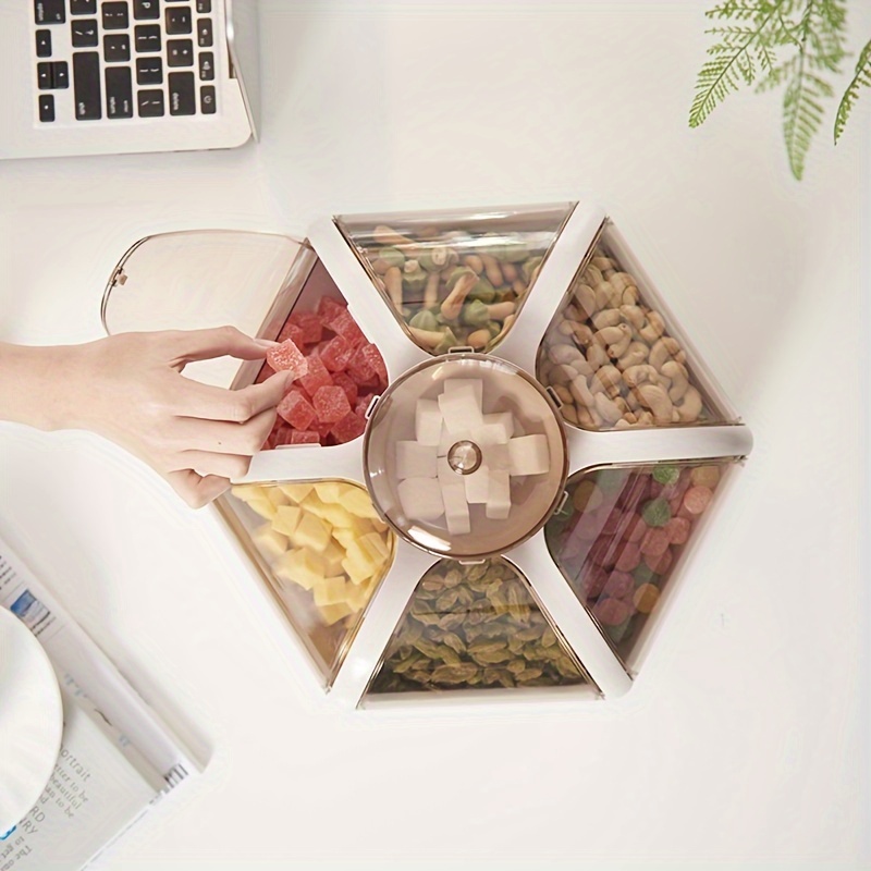 1pc Lotus Flower Shaped Snack Box with Lid, One-Key Open Creative Transparent Press Type Candy Dish, Food Storage Containers for Nuts, Snacks, Dry Fruits, Polypropylene Material, Food Contact Safe, Ideal for Living Room, Outdoor Picnics