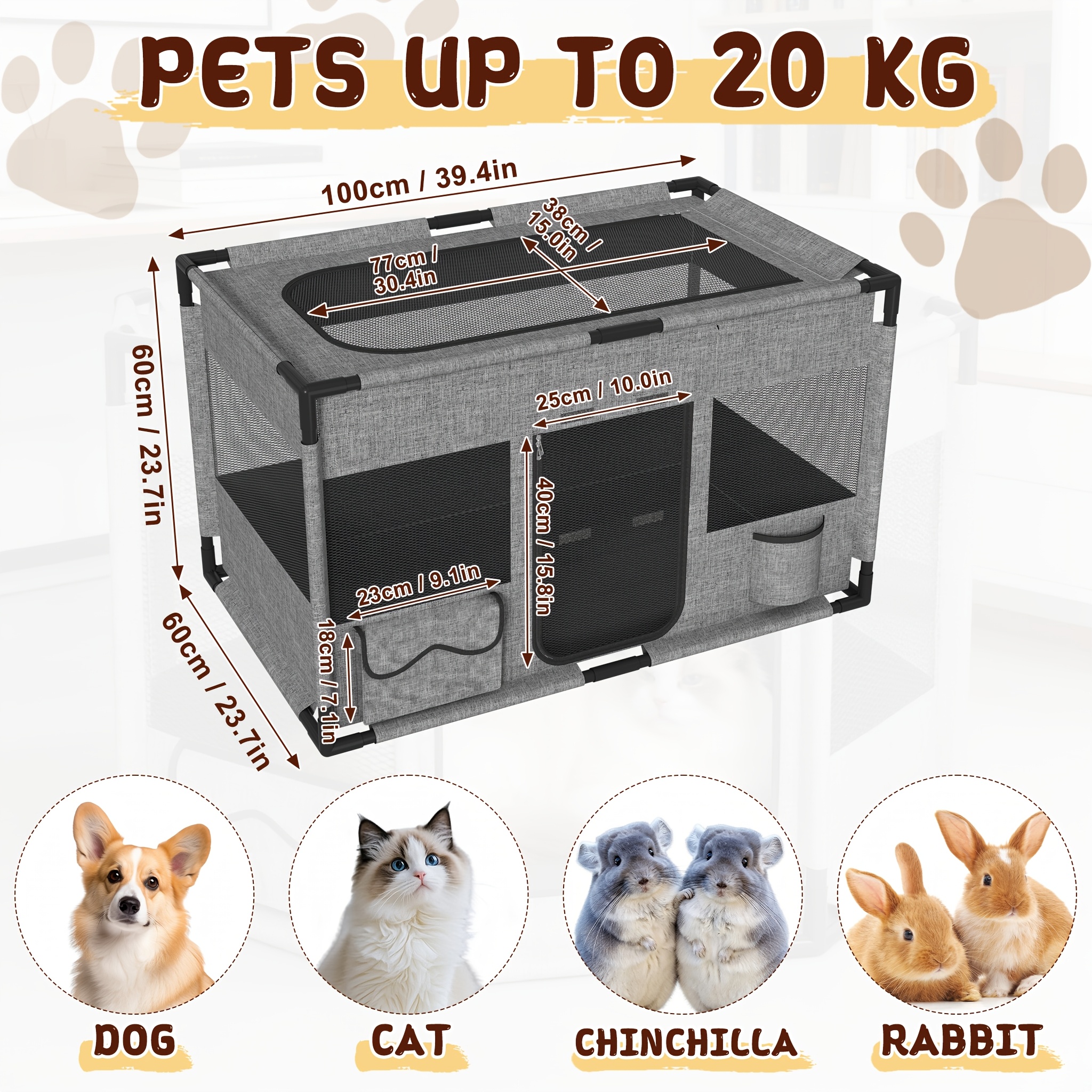 Image of Puppy Playpen Made Of Oxford Fabric, Animal Exercise Pen With Zipper & Side Pocket, Square/octagonal For Indoor And Outdoor Use
