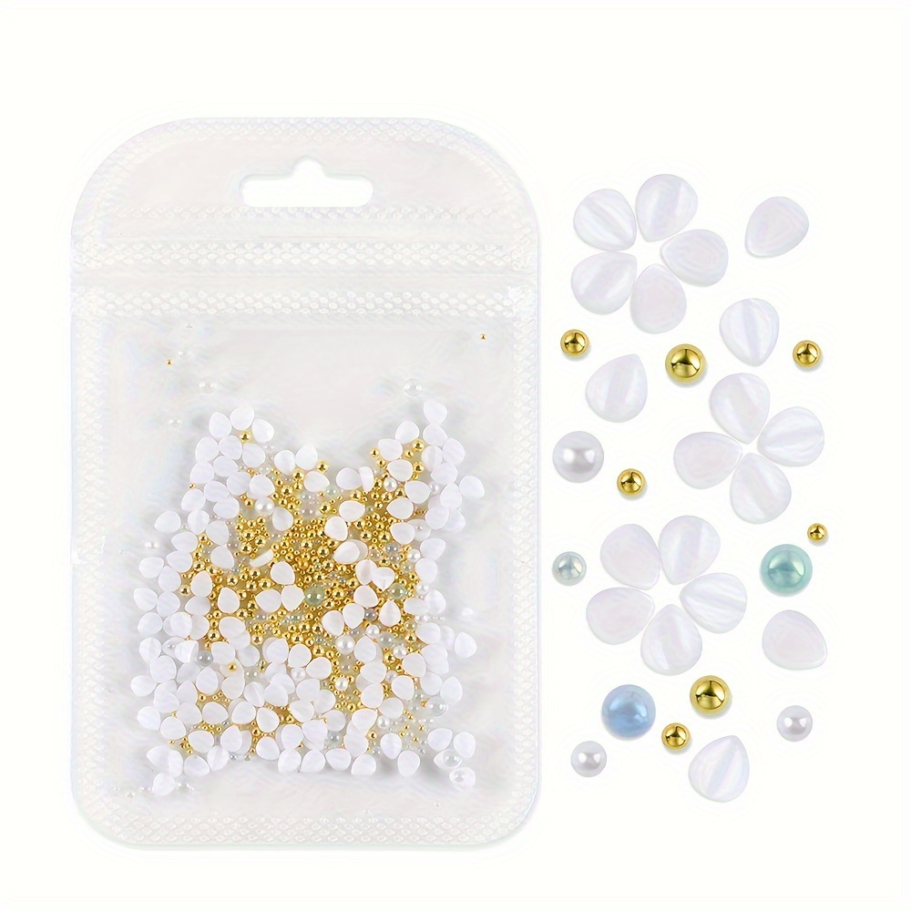 150pcs Jornaildan Acrylic Petal 3d Nail Charms With White Rhinestone & Beads - Layered 3d Flower Petals Suitable For Diy Nail Art, Nail Designs, , Pedicures - Professional & Use