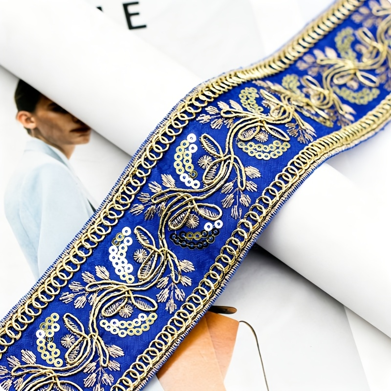 Heavy Duty Sequined Golden Thread Embroidered Ribbon