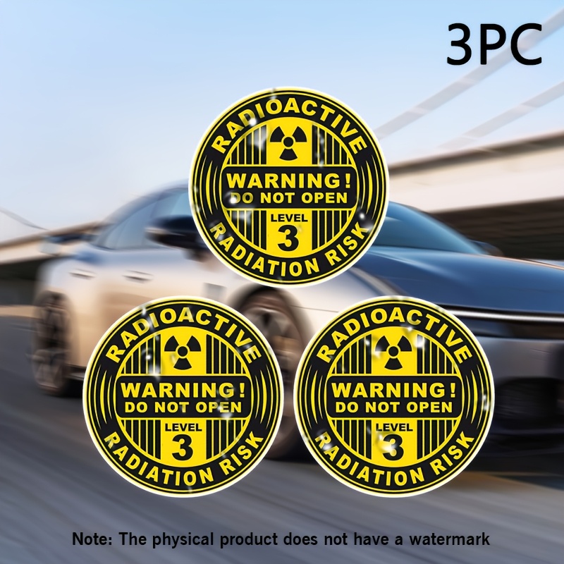item picture 3pcs   radiation warning car stickers made from durable waterproof vinyl material   laptops trucks   tractors toolboxes garage decor and more